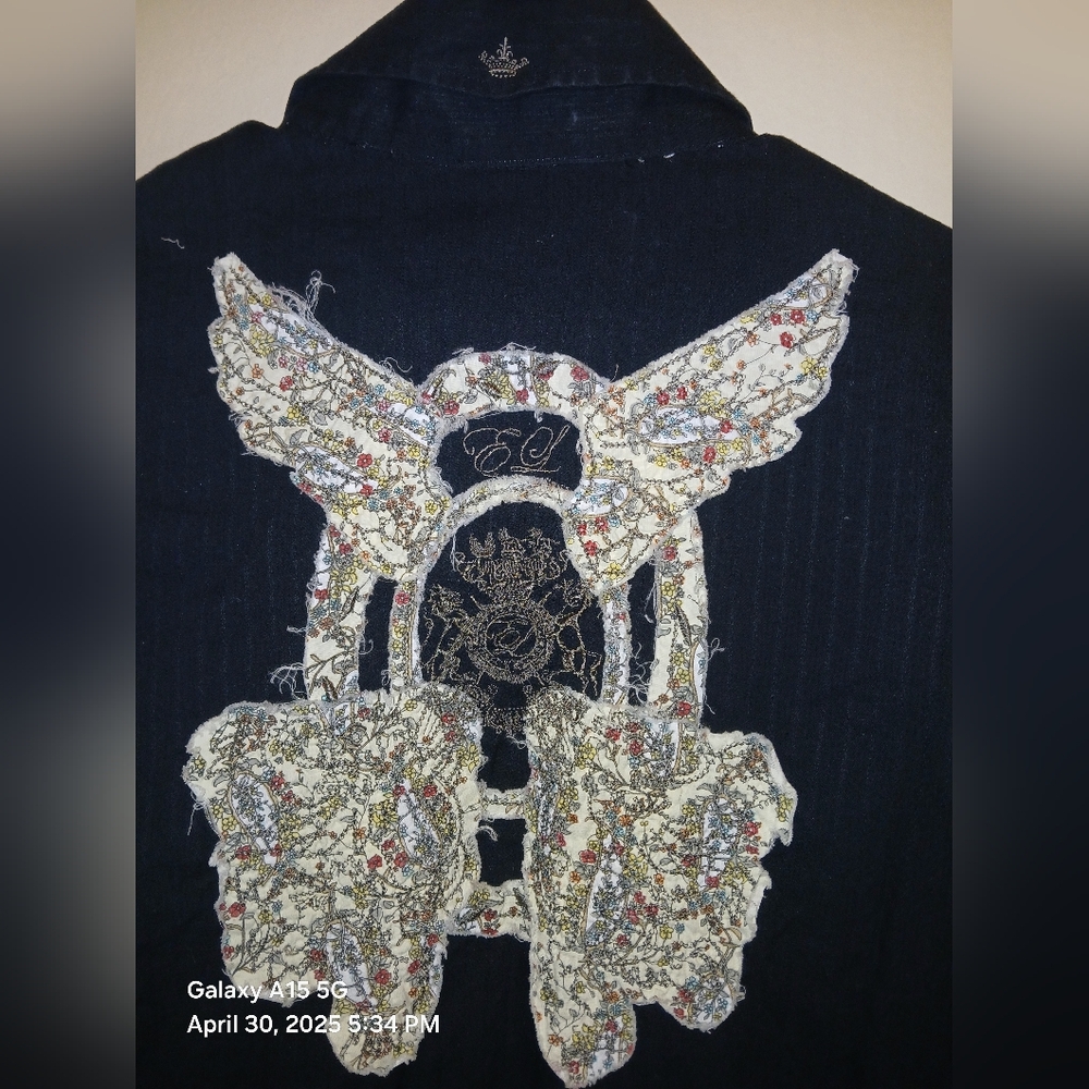 English Laundry Black Men's Dress Shirt Size 2x with Embroidered Wing Design